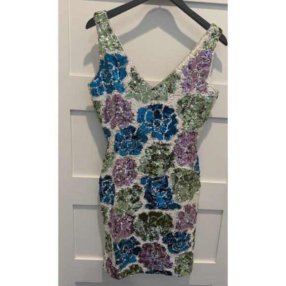 Vintage Gene Shelly's Boutique Internationale Womens Sequin Dress 8 Floral Mini - Picture 5 of 16